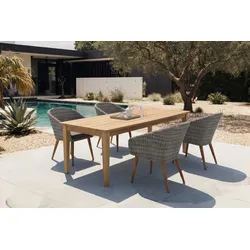 OUTFLEXX Borneo/Kota Garten-Essgruppe, natur/grau-meliert, Akazie/Alu/Polyrattan, 220x100 cm, 4 Cocktailsessel, Akazie, FSC®-zertifiziertes Produkt