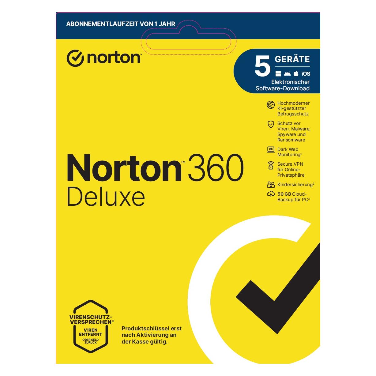 Norton LifeLock 360 Deluxe ND 50GB 1u/5d/1y Download Code (1 User, 5 Geräte/User, 12 Monate) (21488105)