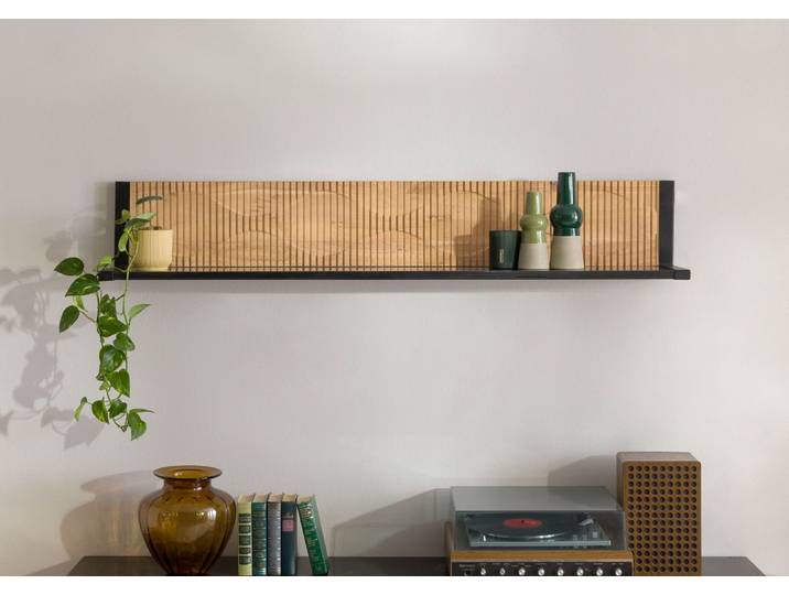 Étagère murale en bois d'Acacia 150x25x25 naturel laqué / marbre noir LONDON #126