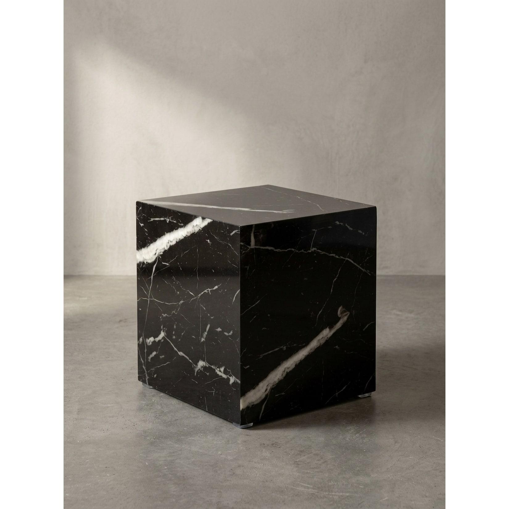 Couchtisch MONOBLOC in Hochglanz mit Marmor-Optik, Würfelform, Schwarz 40x40x45 cm
