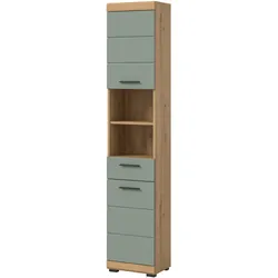 HOCHSCHRANK Salbei grün, Eiche Artisan 37 cm, Badschrank mit 6 Fächern
