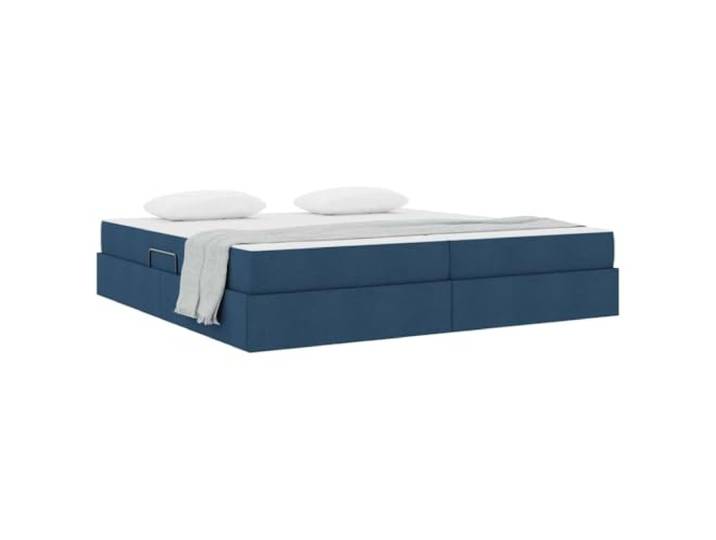KTHLBRH Boxspringbett 200 x 200 cm Blau mit Matratze Metallgestell, hydraulischer Heber, großer Behälter, 280 kg Tragkraft