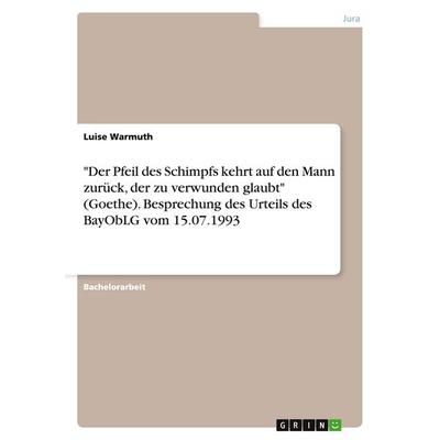 'Der Pfeil des Schimpfs kehrt auf den Mann zurück, der zu verwunden glaubt' (Goethe). Besprechung des Urteils des BayObLG vom 15.07.1993, Taschenbuch