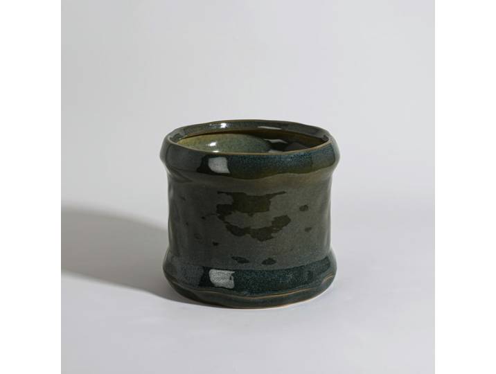 Grüner Steingut-Pflanzkübel, H 20 cm