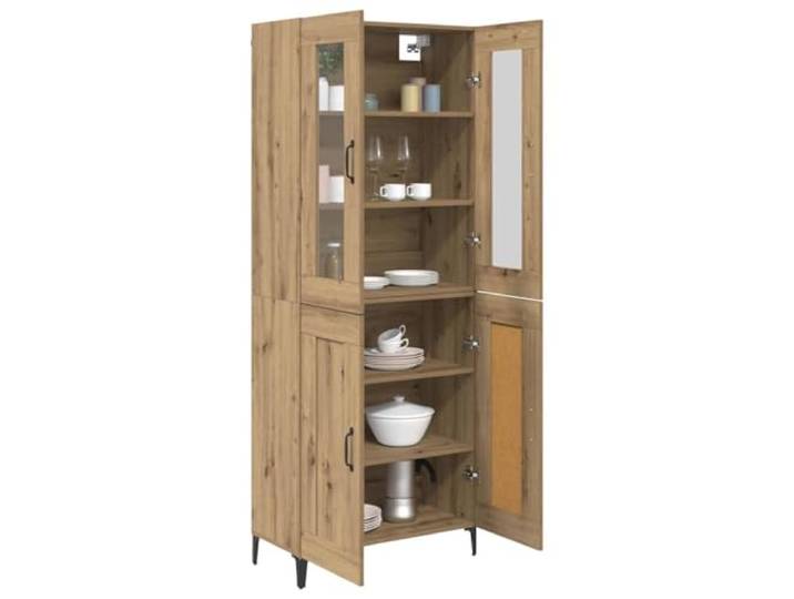 KTHLBRH Sideboard Eiche handwerklich 69,5 x 34 x 180 cm Mehrschichtholz, 4 transparente Türen, 6 Einlegeböden, 120 kg Kapazität, für Esszimmer