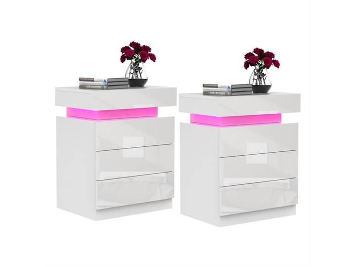 Table de chevet blanche - DHHOZAMZ - 3 tiroirs - LED 16 couleurs - 45x35x61cm