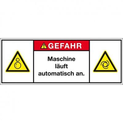 Aufkleber I Produktsicherheitsschild Gef.Maschine läuft, RoHS konform, Folie, selbstklebend, 100x35mm, ISO 3864-2