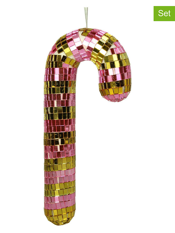 Kersten 2er-Set: Baumschmuck "Disco Candy Cane" in Gold/ Rosa - (H)20 cm - onesize