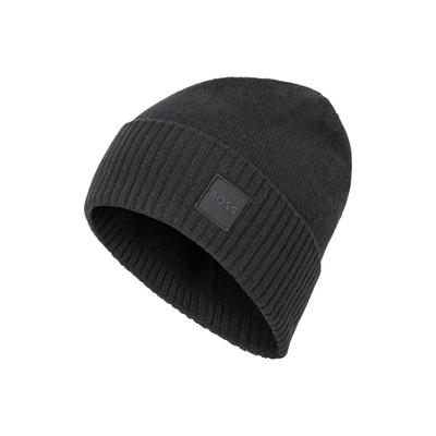 Beanie BOSS ORANGE "Akaio_R_Hat", Herren, schwarz (schwarz 001), Rippstrick, Wollmischung, unifarben, Mützen Beanie, Ton in Ton Logo-Badge, unisex