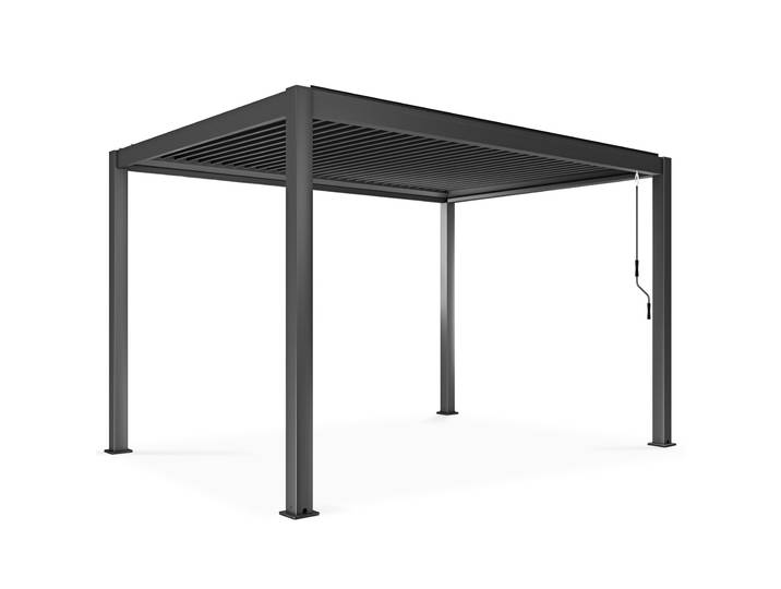 Oviala - Pergola bioclimatique 4x3 m autoportée manuelle en aluminium gris anthracite