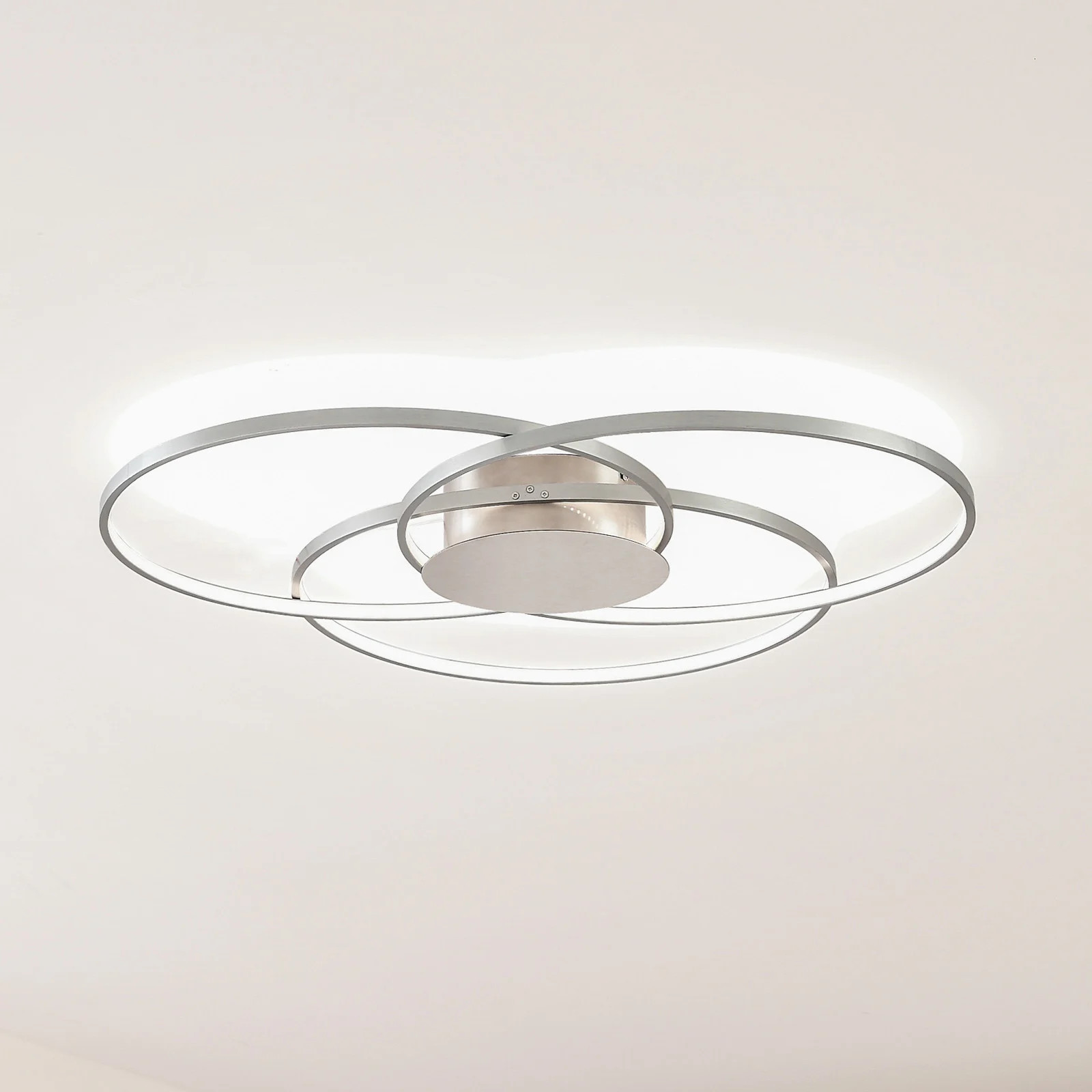 Lindby Riley LED-plafondlamp - Modern Ring - Grijs/Wit - Aluminium - Dimbaar