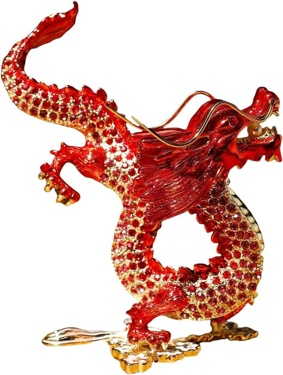 Rode Chinese Draak Kristallen Standbeeld voor op tafel