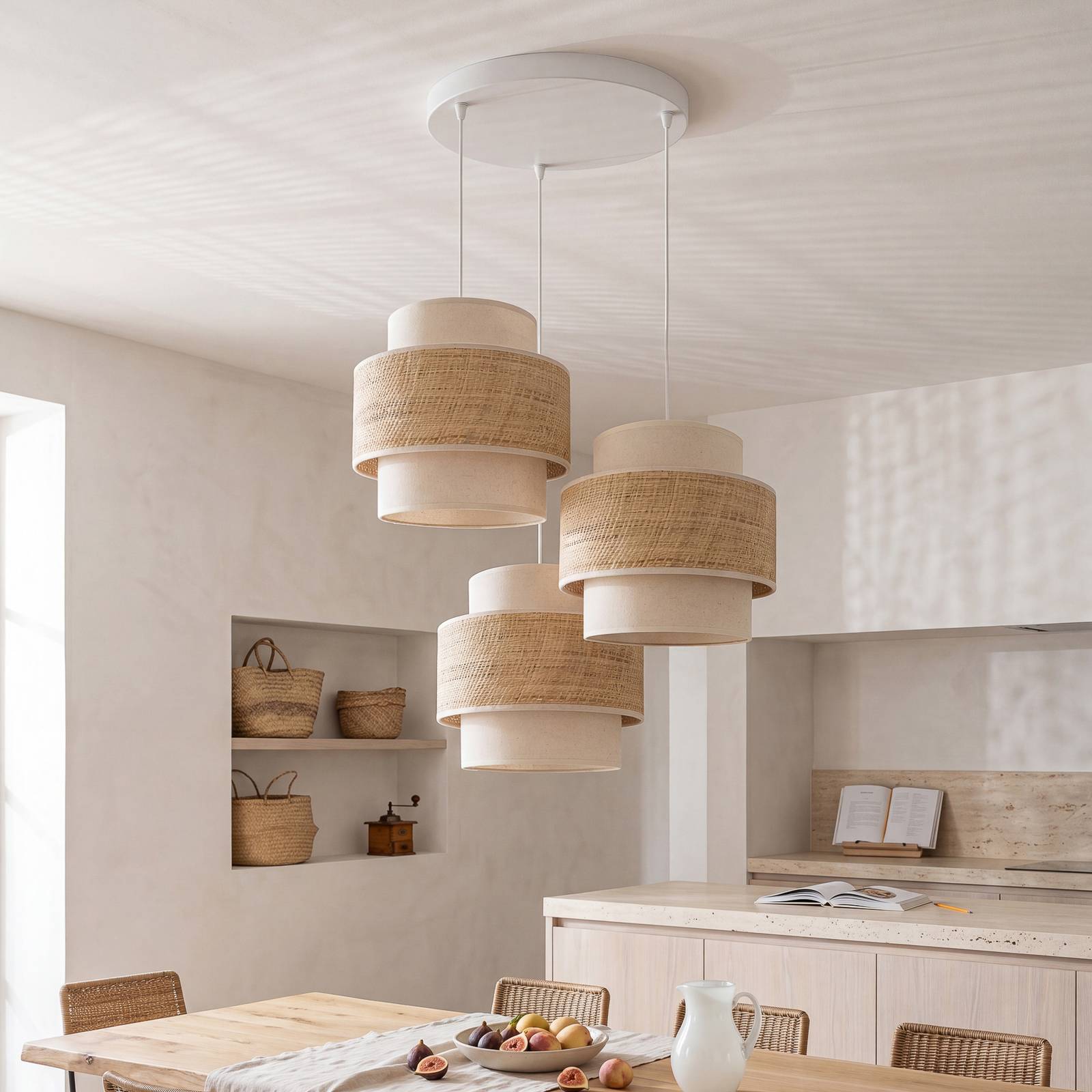 Hängelampe Space Duolla, creme / amber, für Schlafzimmer, Textil / Stoff / Seide, Junges Wohnen, Pendelleuchte