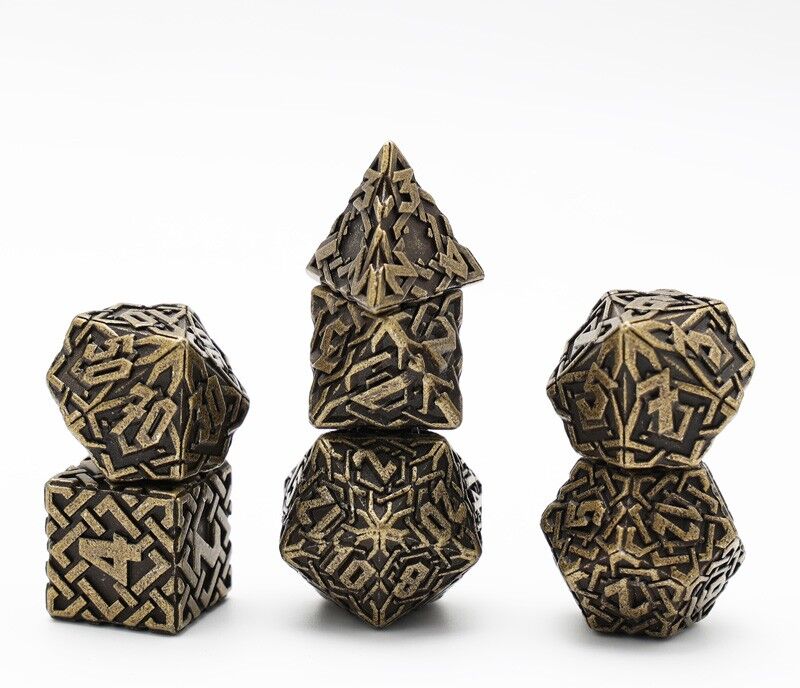 Rio Dés Métal - Lot de 7 dés (16mm) avec boite en métal- Interlace Gold