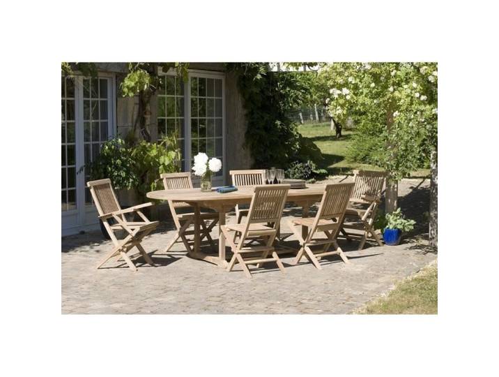 Table en bois teck massif ovale extensible de jardin 180 - 240 cm JARDITECK