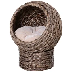 PawHut Rattan Katzenkorb Katzenhöhle Katzenbett mit Kissen Dunkelbraun