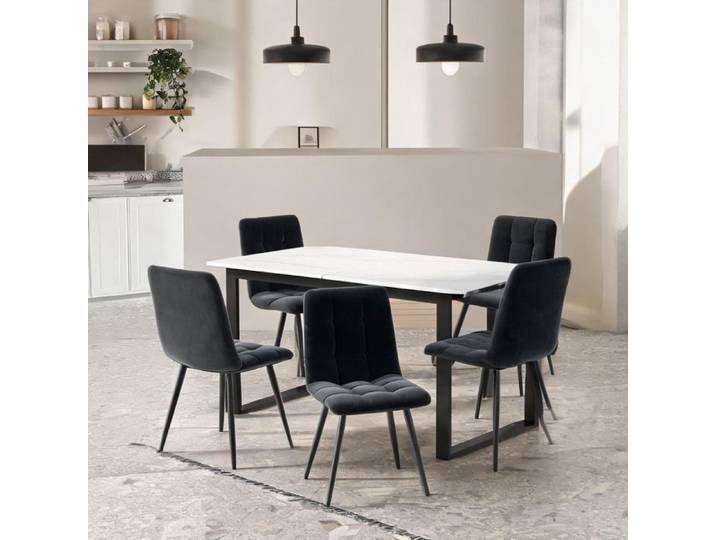 Ensemble table à rallonge et 4 chaises MDF blanc design contemporain coin repas polyvalent