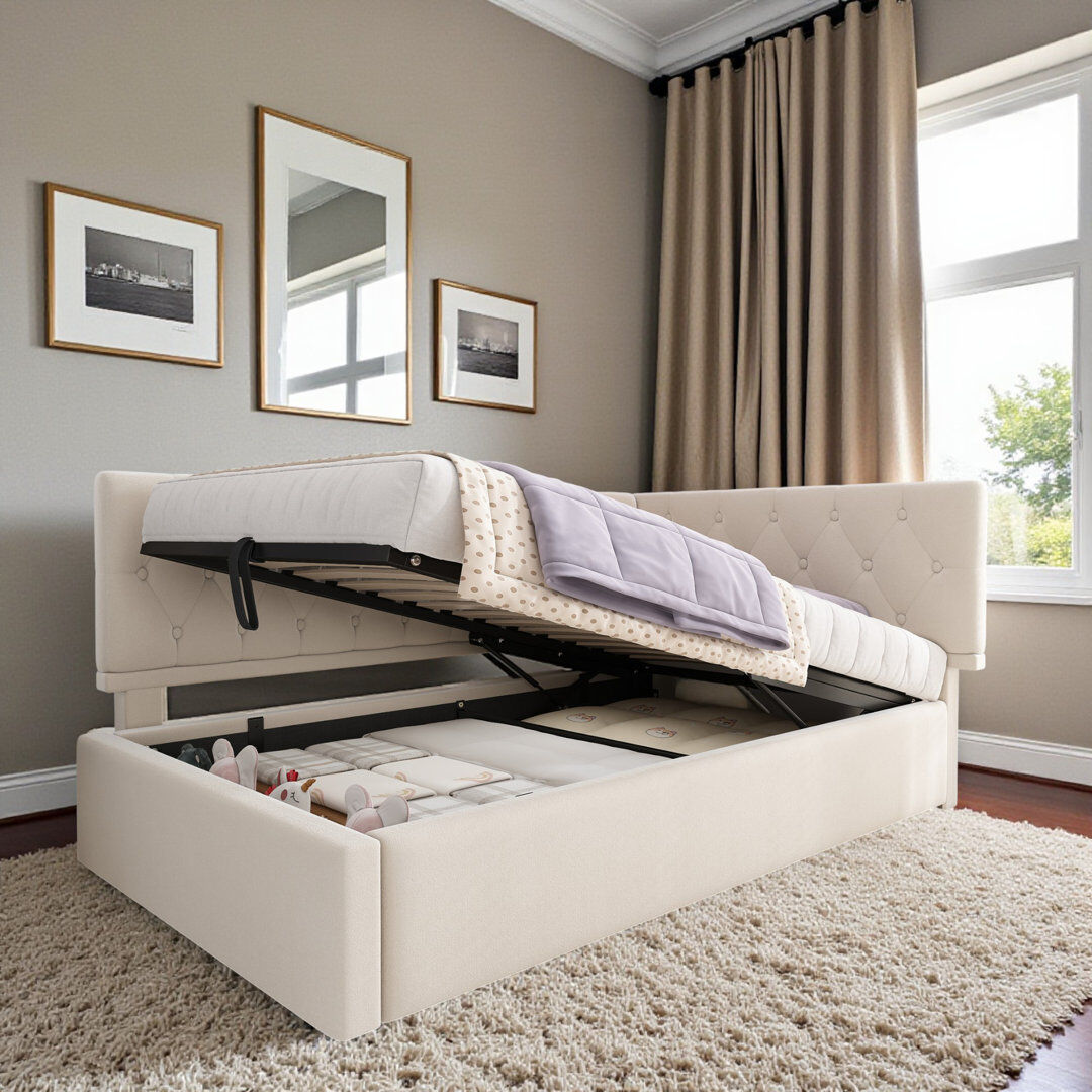 Harriet Bee Upholstered Velvet Daybed Beige 77cm H X 100cm W X 196cm L