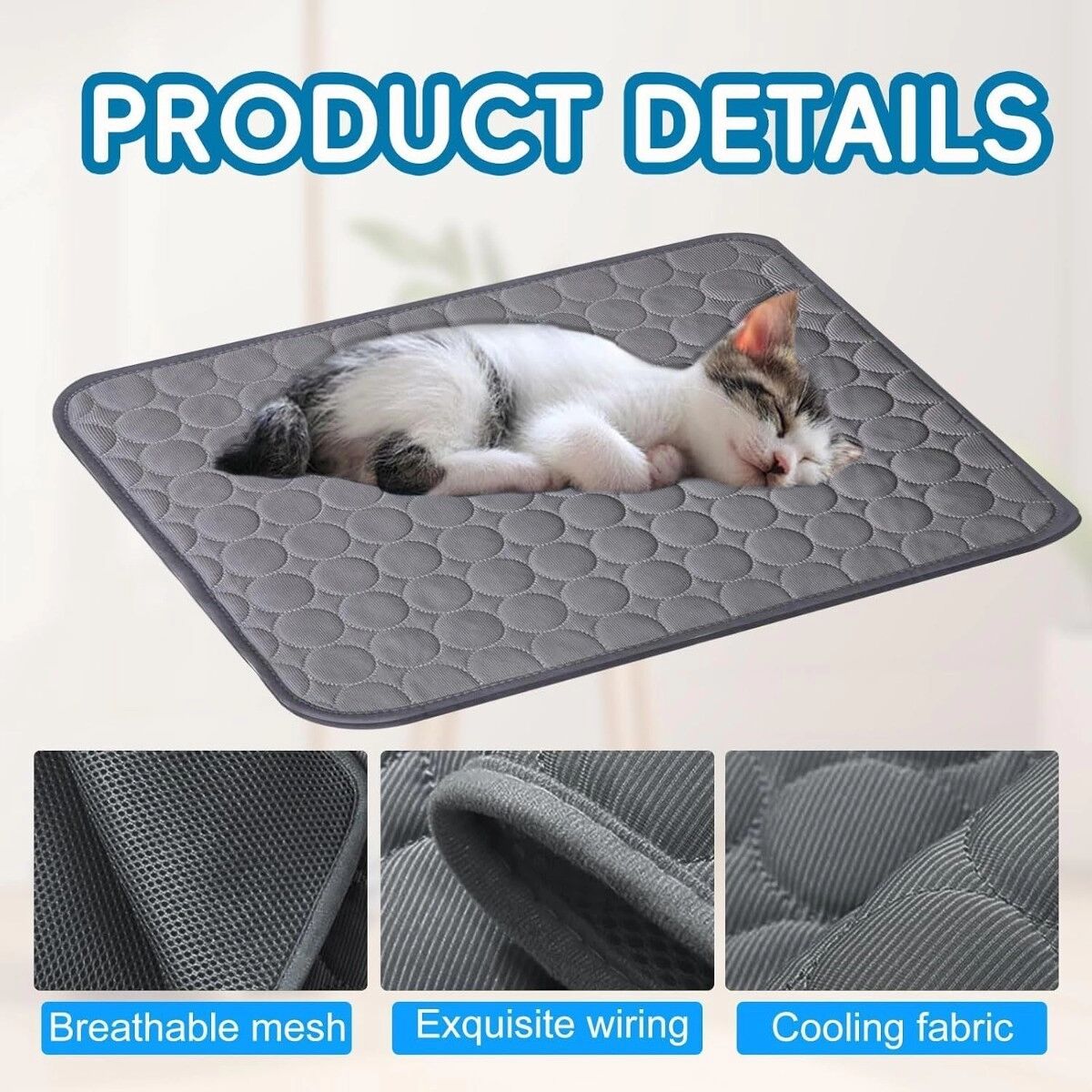INF Tapis rafraîchissant pour animaux en soie glacée avec rembourrage coton PP – Tapis gris pour chats et chiens M