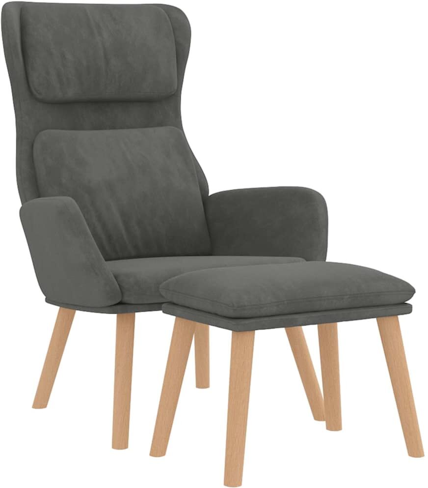 vidaXL Chaise de relaxation avec tabouret Gris foncé Velours