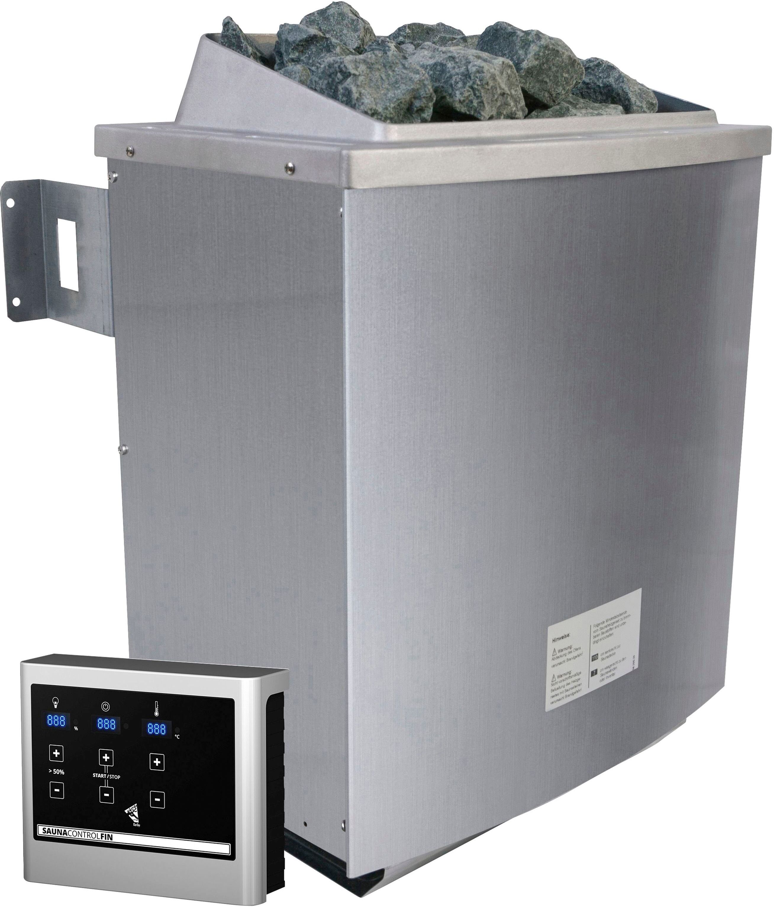 Sauna KARIBU "Siirin", beige (naturbelassen), Saunaofen, externe Steuerung, 9 kW, Saunen, Sauna, 9 KW-Ofen mit externer Steuerung