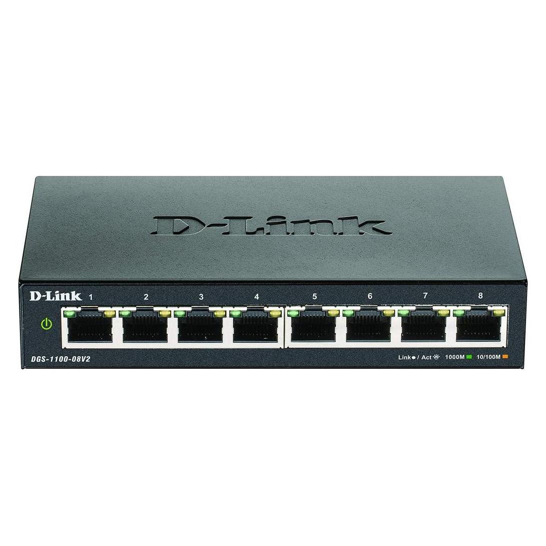 D-Link ??akotuvas Smart Gigabit Ethernet jungiklis DGS-110-08V2 Valdomas stalinis maitinimo??altinis (8 Ports) (DGS-1100-08V2/E)