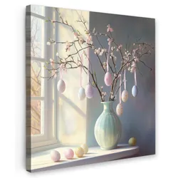 LEINWANDBILD Stillleben - Vase - Osterzweig Deko Wohnzimmer 20x20 cm