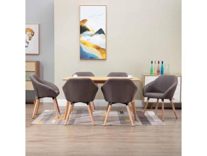NLQMSU 6 Esszimmerstühle, Taupe, Stoff, mit Armlehnen Füße aus Holz und schwarzem Metall, bequemer Schaumstoff, warmes Design, Verwendung im Wohnzimmer oder Essen