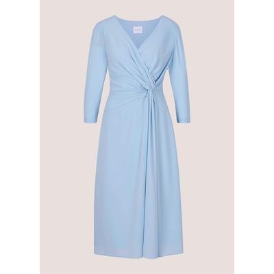 Midikleid MADELEINE "Wickelkleid Midikleid mit eleganter Drapierung", Damen, Gr. 40, N-Gr, blau (himmelblau), Obermaterial: 61% Acetat CA. 39% Polyester PES., Modern, schmal, V-Ausschnitt, Kleider Midikleid, Kleid in Wickeloptik