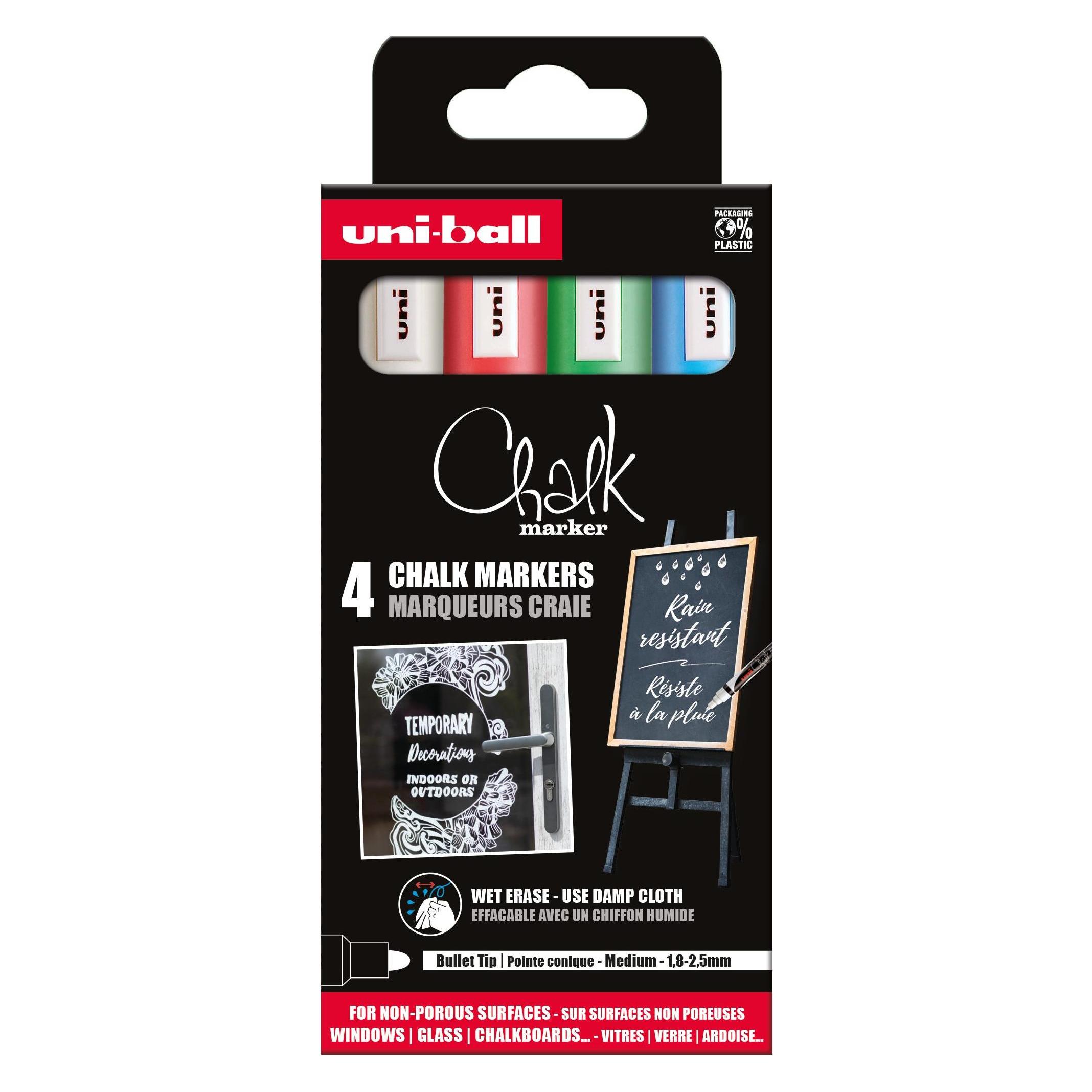 Uni-ball Kreidemarker Chalk marker PWE5M/4 PF, 4er Etui (4x) (PWE5M/4PFASS15)