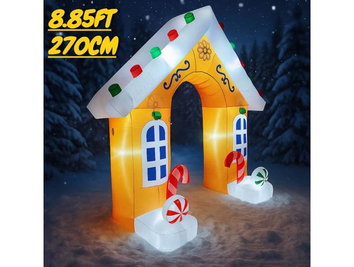 Jouet gonflable de 8,85 pieds, arc de maison en pain d'épice, décoration de cour de noël, fournitures de noël éclairées par LED, ornement de décoration pour la maison, cadeau festif