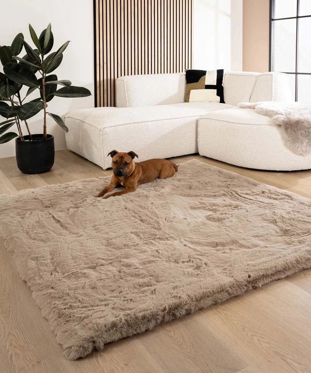 Tapeso Fluffy vloerkleed vierkant Comfy Deluxe taupe 160 x 160 cm