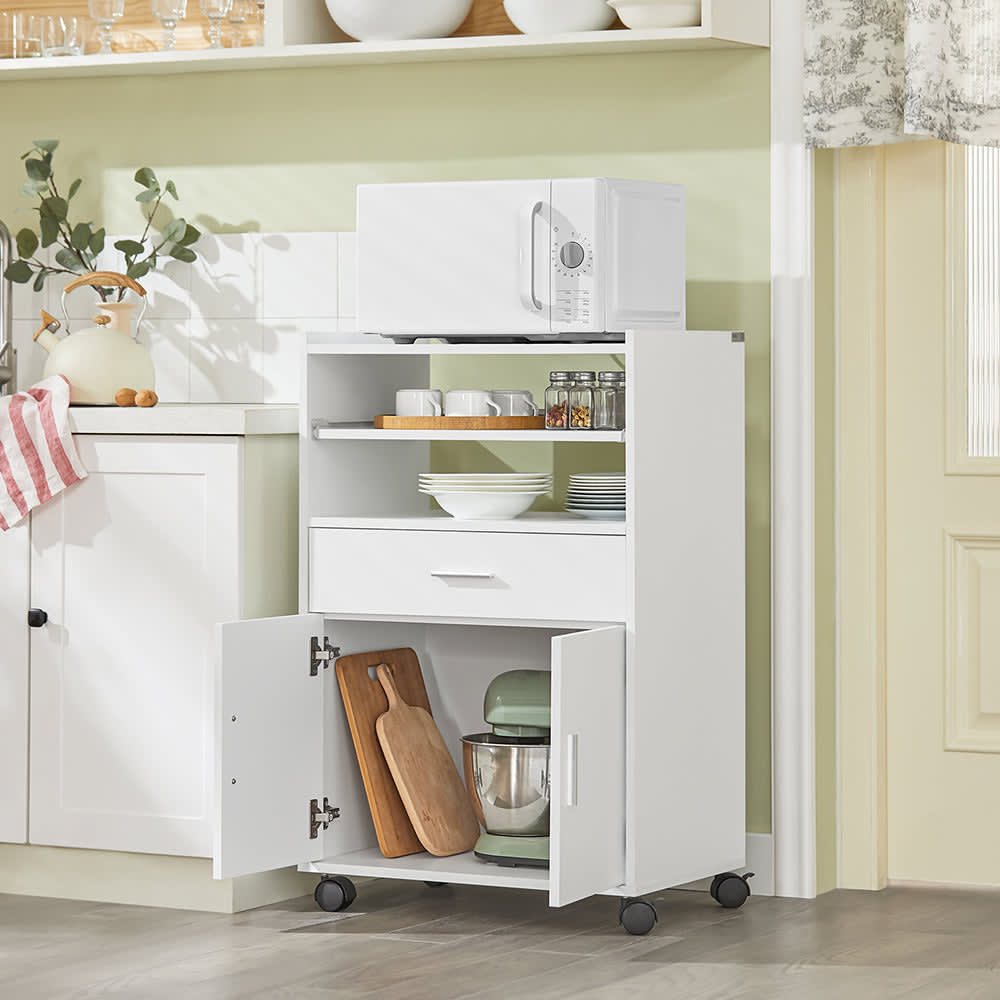 SoBuy Desserte micro-onde 1 tiroir 2 portes effet bois blanc Blanc 59x92x40cm
