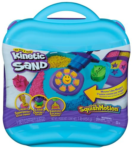 Kinetic Sand Squish Motion Speelset met 453g Kinetisch Zand in 3 Kleuren en Opbergkoffer