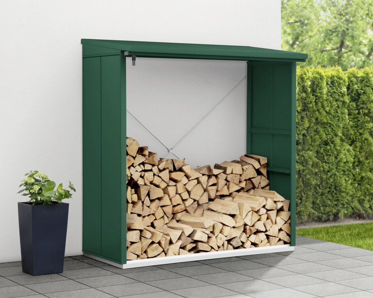 Ecostar Kaminholzregal Elegant-V Typ 2, moosgrün, mit Verstrebung