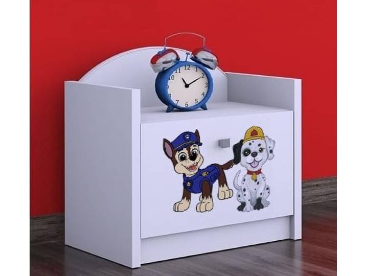 BDW - Nachttisch Kinderzimmer - Super Hunde - Nachtschrank Kinder - Nachttisch mit 1 Schublade - Nachtschrank für Schlafzimmer Kinderzimmer - 40x44x34cm - Weiß - Zwei Hunde