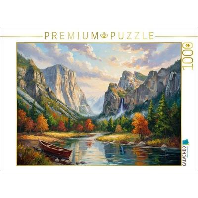 CALVENDO Puzzle Yosemite Valley mit Boot am Morgen | 1000 Teile Lege-Größe 64 × 48 cm Foto-Puzzle für glückliche Stunden