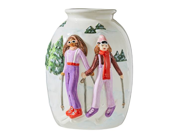 Vase Ski 14 x 19 x 15cm Weiß/Weiß