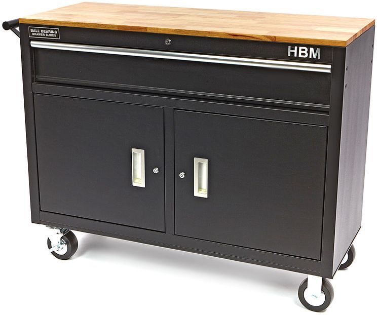 HBM servante d’atelier professionnelle mobile avec établi, 117 cm, noire