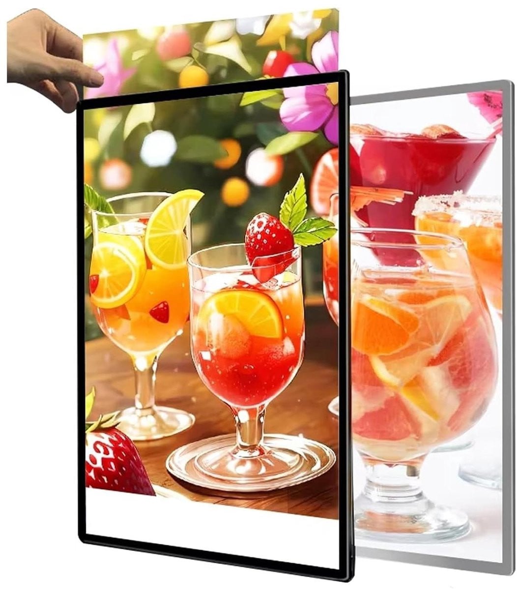 LED Lichtbak Posterframe A3 - Modern Verlicht Display in Zwart Aluminium met Glas