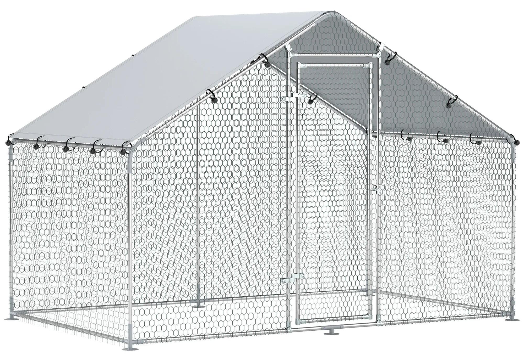 Hühnerstall - Hühnerhaus - Geflügelstall - Hennenstall - Außenstall - Silberfarben, 300x340x190 cm - Eingebaute Stahlrohre