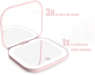 Inspire Essentials GlowEase Compact Folding Makeup Mirror pink 3x