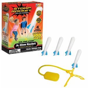 Stomp-Rocket Fluggerät 365044 Junior Glow Raketenspiel, mit Startrampe & 4 Schaumstoffraketen, Länge 23 cm