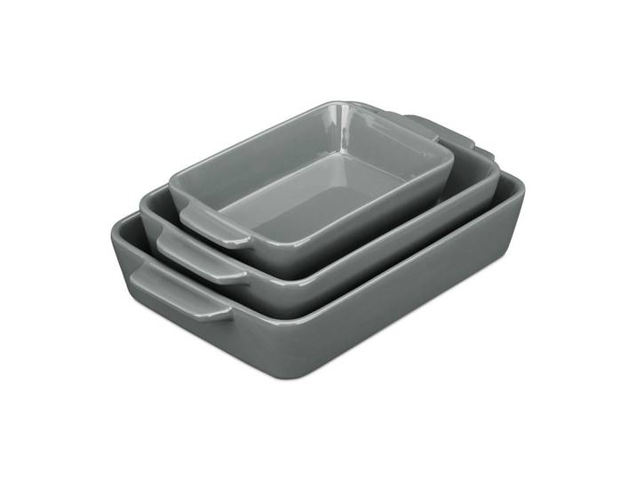 Relaxdays Auflaufform Grau Keramik 3-tlg.-Set bis 300 °C, 33x6x20 cm, Kochgeschirr, Auflaufformen