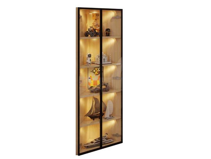 Logidon Vitrine LED en verre 62 cm 35 cm 160 cm Vitrine d'angle en chêne avec porte