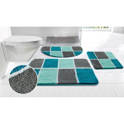 Badematte OTTO HOME "Anna mit Kachelmuster, Badvorleger, Badezimmer Teppich, Duschvorleger" Gr. 8, blau, H:20mm, Polyester, Badematten, Badematte, Badteppich, Hoch-Tief Effekt, Modern, Weich