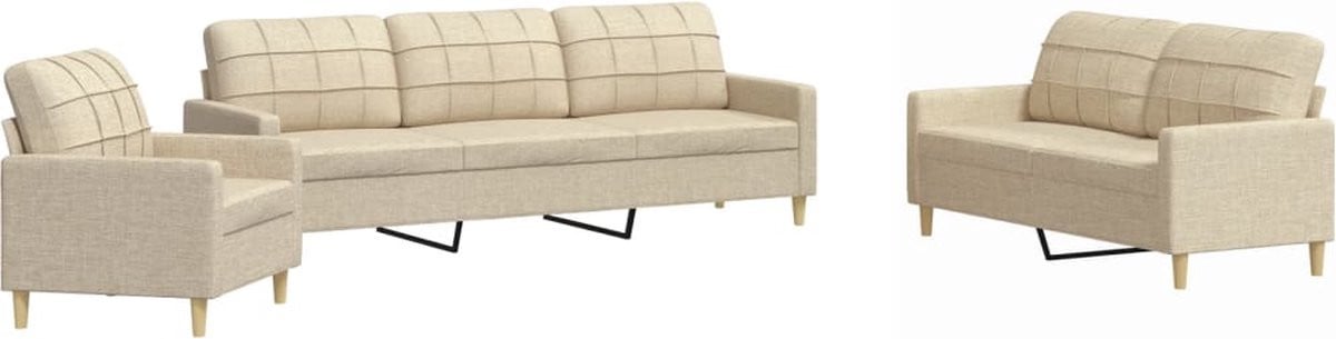 vidaXL 3-delige Loungeset in stof - Crèmekleurig
