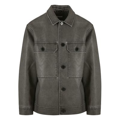 Ledermantel URBAN CLASSICS "Urban Classics Vintage Jacket", Herren, Gr. M, grau (schwarz), 92% Polyester, 7% Baumwolle, 1% Viskose, Mäntel