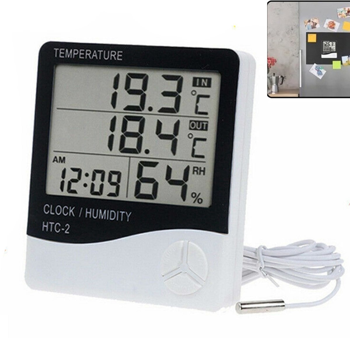 HTC-2 Slimme Digitale Thermometer en Hygrometer - Elektronische Binnenthermometer met LCD-display en Wekker