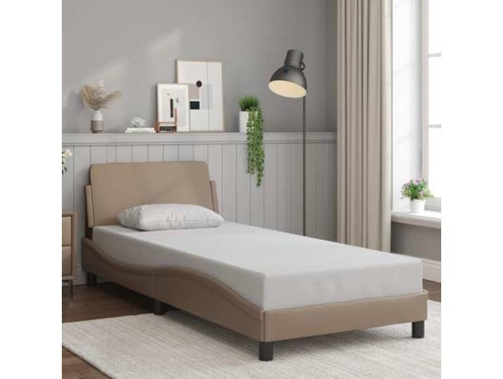 Kunstleder Bettgestell mit Kopfteil stabil Stützbeine Sperrholzlatten Dover Bettgestell Dover Cappuccino-Braun Kunstleder 90x200 cm mit Kopfteil und Lattenrost Stabil